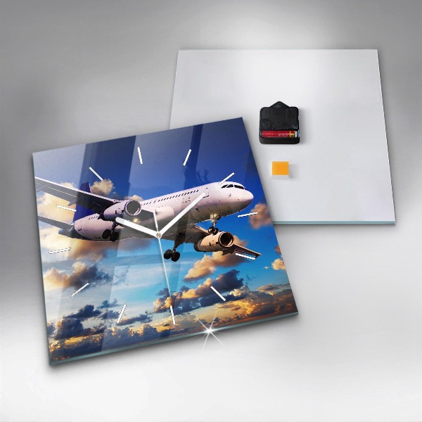 Square wall clock Airplane in the clouds