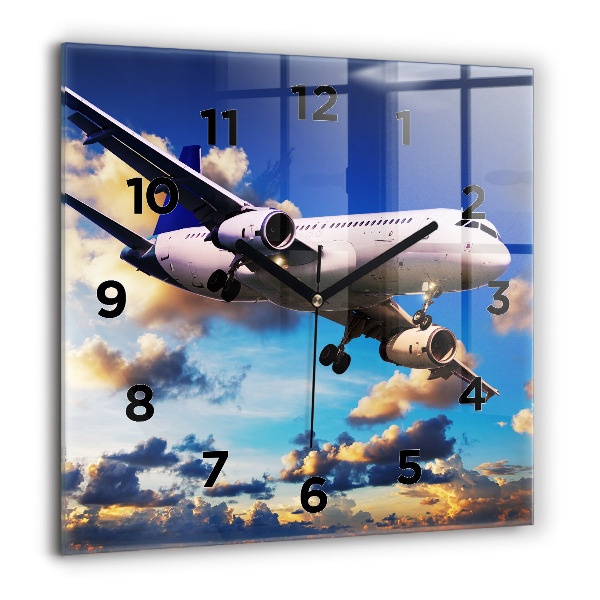 Square wall clock Airplane in the clouds