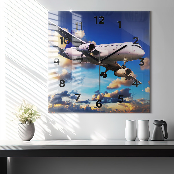Square wall clock Airplane in the clouds