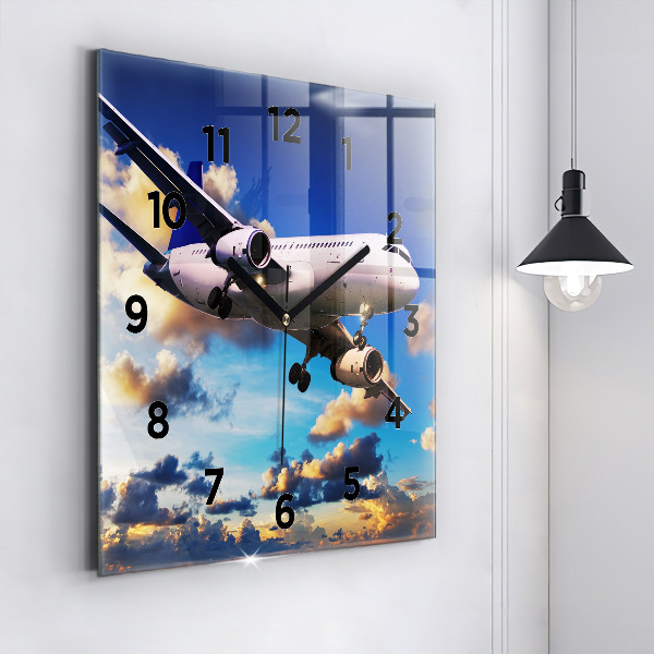 Square wall clock Airplane in the clouds