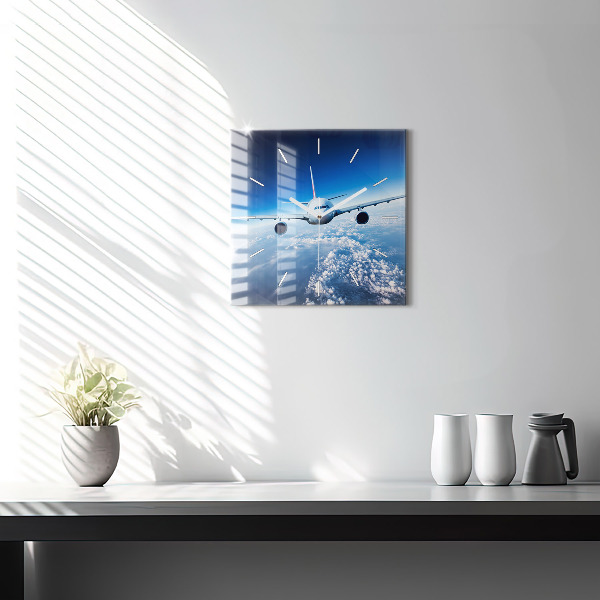 Square wall clock Airplane and Clouds
