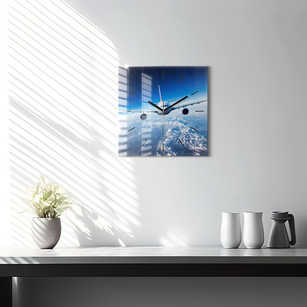 Square wall clock Airplane and Clouds