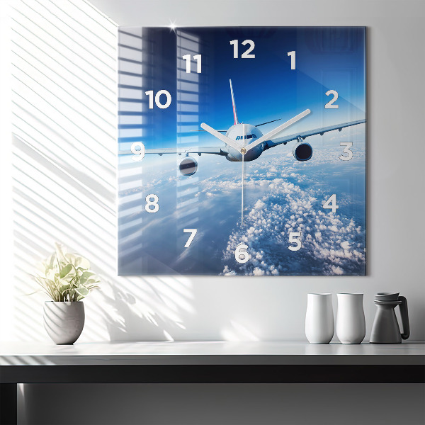 Square wall clock Airplane and Clouds