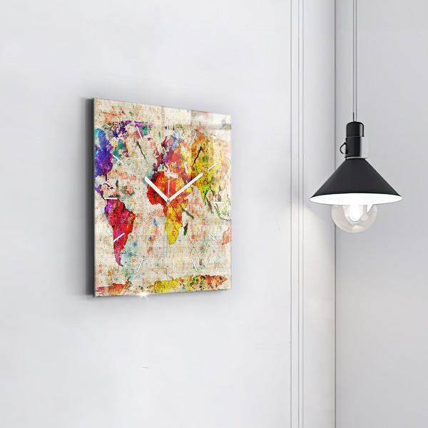 Square wall clock Colored world map