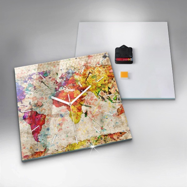 Square wall clock Colored world map