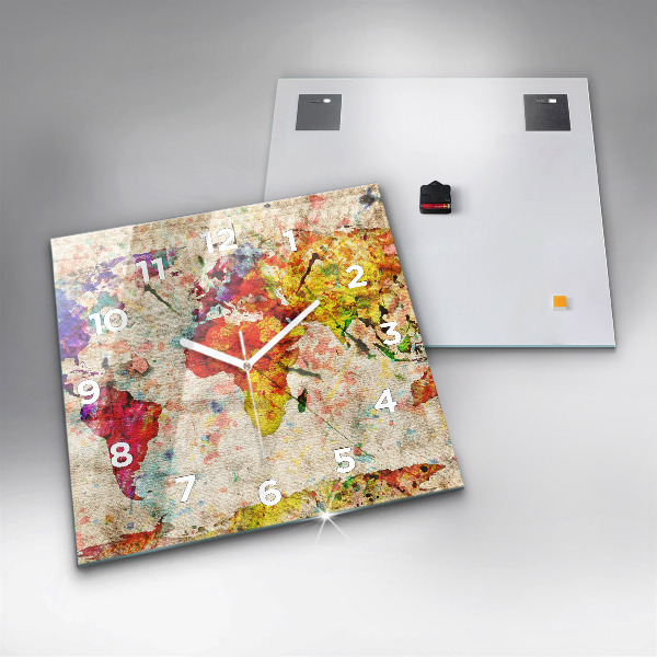 Square wall clock Colored world map