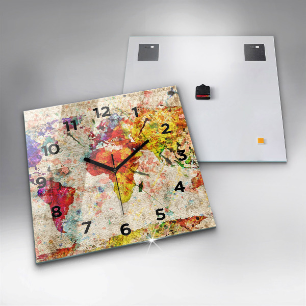 Square wall clock Colored world map