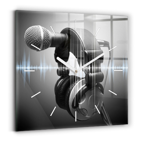 Square wall clock Microphone and Headphones
