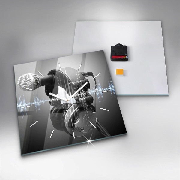 Square wall clock Microphone and Headphones