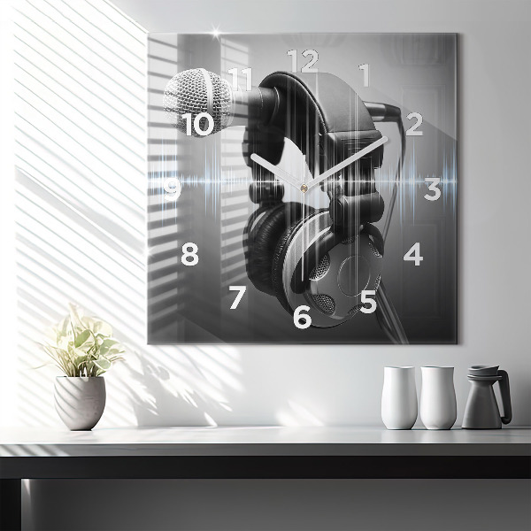 Square wall clock Microphone and Headphones