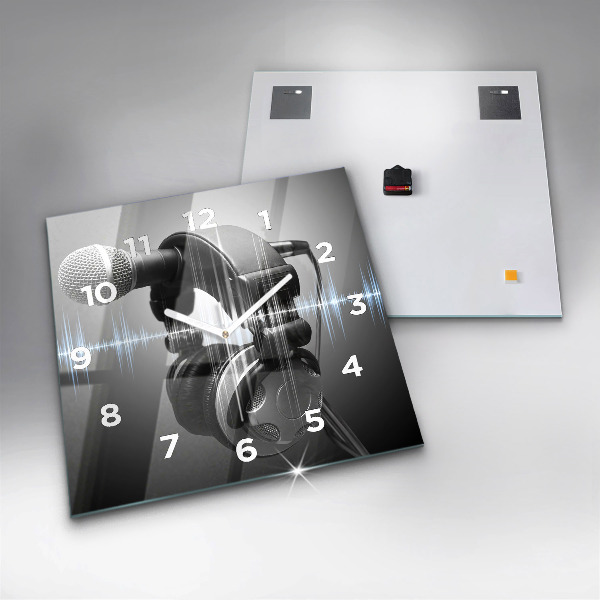 Square wall clock Microphone and Headphones