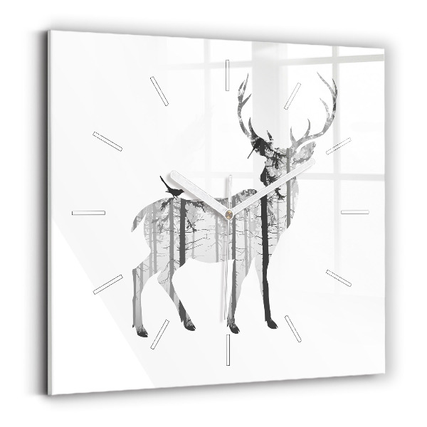 Square wall clock Silhouette of a deer Forest