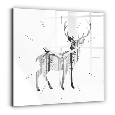 Square wall clock Silhouette of a deer Forest