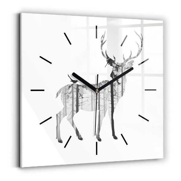 Square wall clock Silhouette of a deer Forest