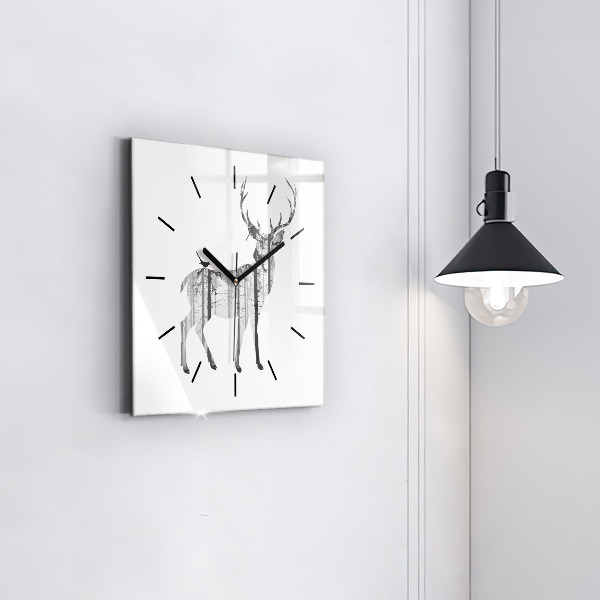 Square wall clock Silhouette of a deer Forest