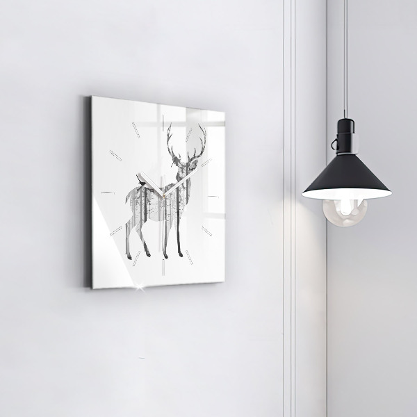Square wall clock Silhouette of a deer Forest