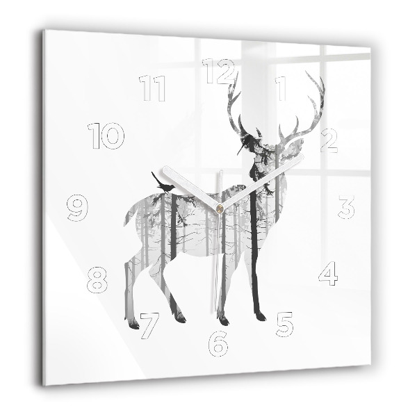 Square wall clock Silhouette of a deer Forest