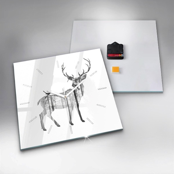 Square wall clock Silhouette of a deer Forest