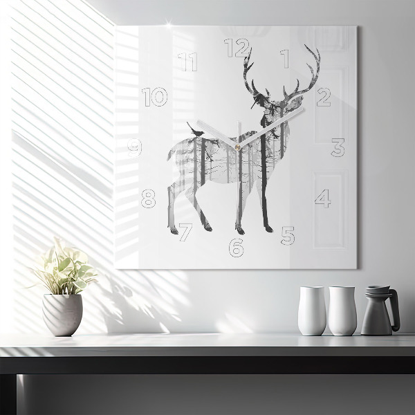 Square wall clock Silhouette of a deer Forest
