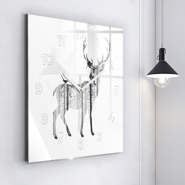 Square wall clock Silhouette of a deer Forest
