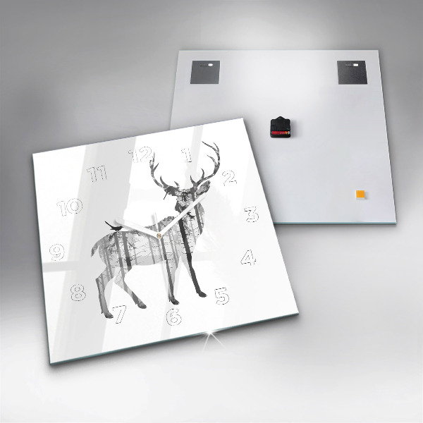 Square wall clock Silhouette of a deer Forest
