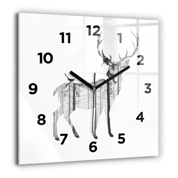 Square wall clock Silhouette of a deer Forest