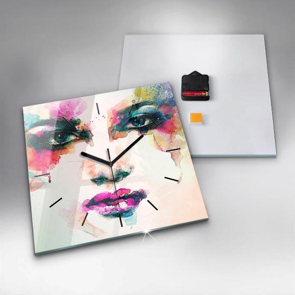 Square wall clock Abstract woman face
