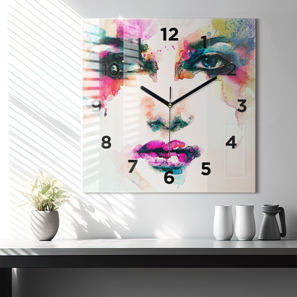 Square wall clock Abstract woman face