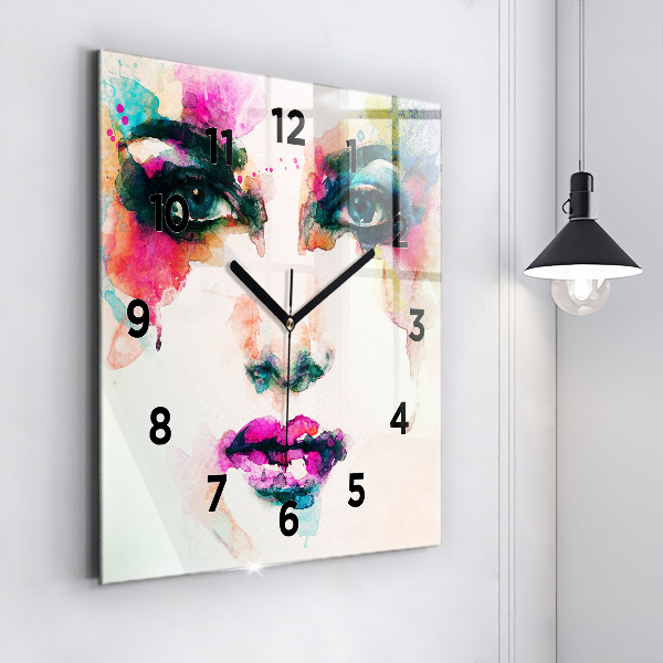 Square wall clock Abstract woman face