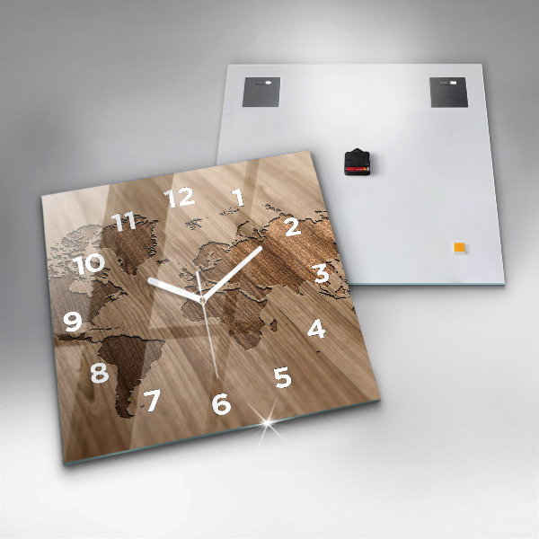 Square wall clock World map on wood