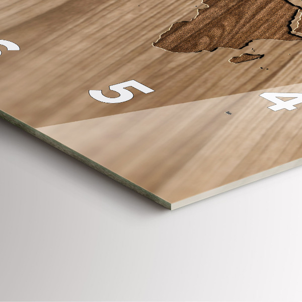 Square wall clock World map on wood