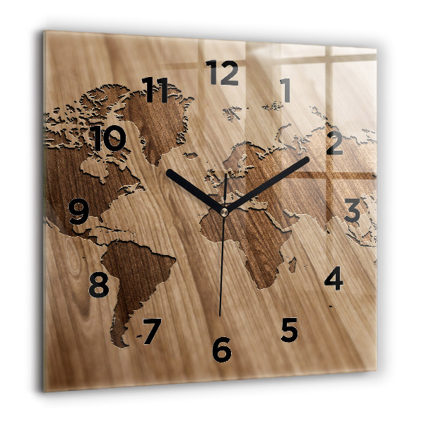 Square wall clock World map on wood