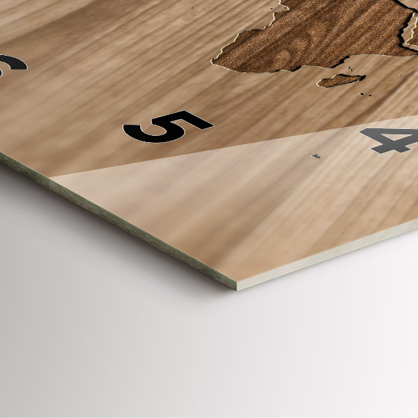 Square wall clock World map on wood