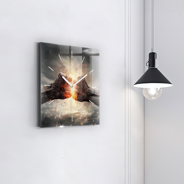 Square wall clock Fists Strength Power