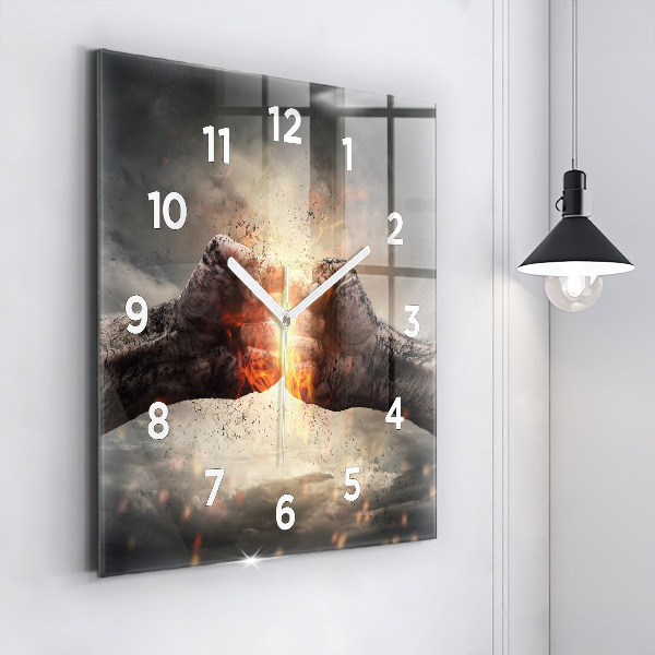 Square wall clock Fists Strength Power
