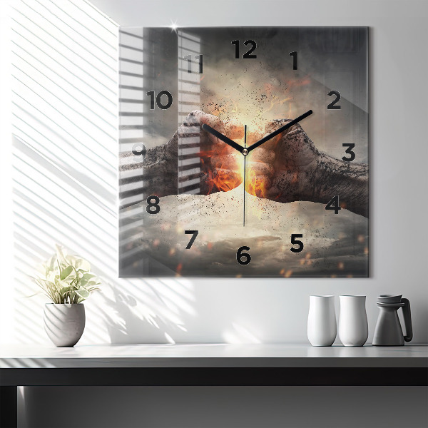 Square wall clock Fists Strength Power