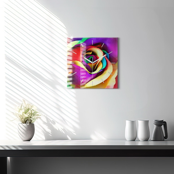 Square wall clock Rainbow Rose