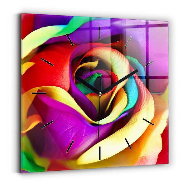 Square wall clock Rainbow Rose