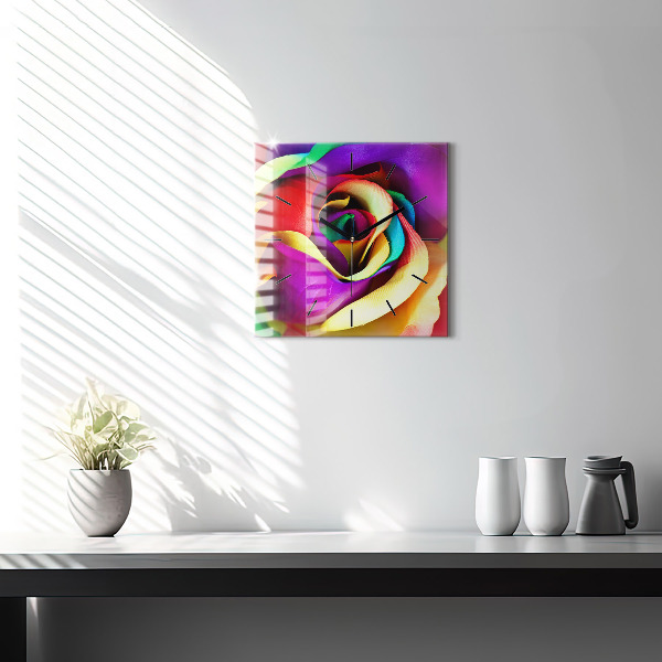 Square wall clock Rainbow Rose
