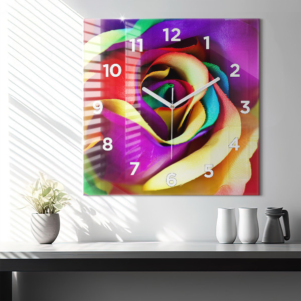 Square wall clock Rainbow Rose