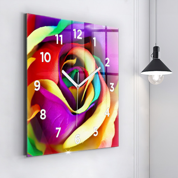 Square wall clock Rainbow Rose
