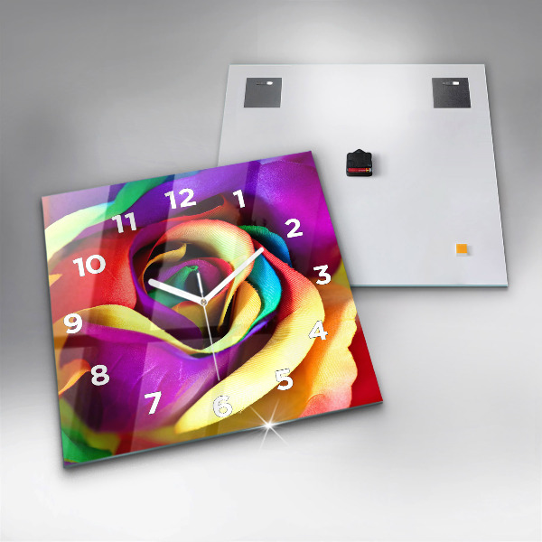 Square wall clock Rainbow Rose