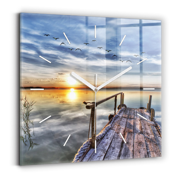 Square wall clock Lake Sunset