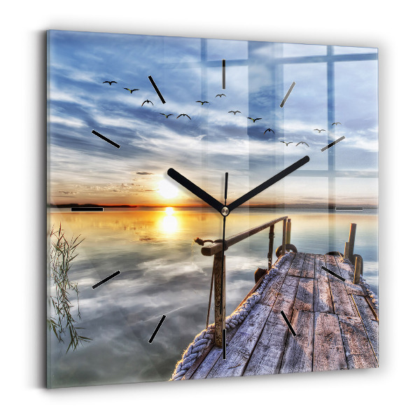 Square wall clock Lake Sunset