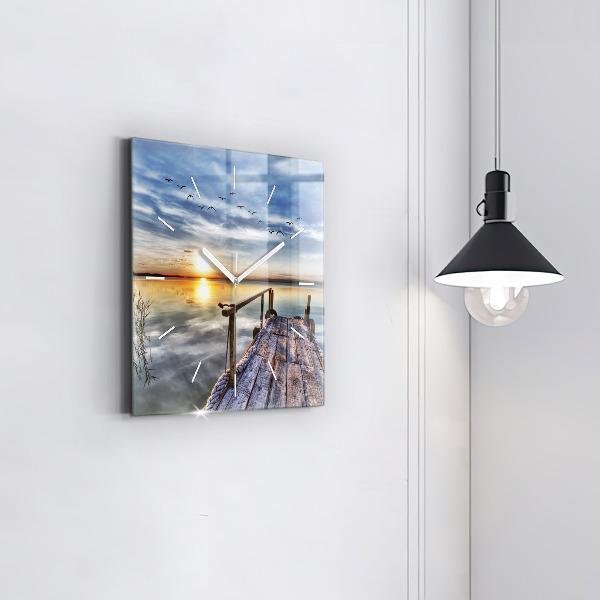 Square wall clock Lake Sunset