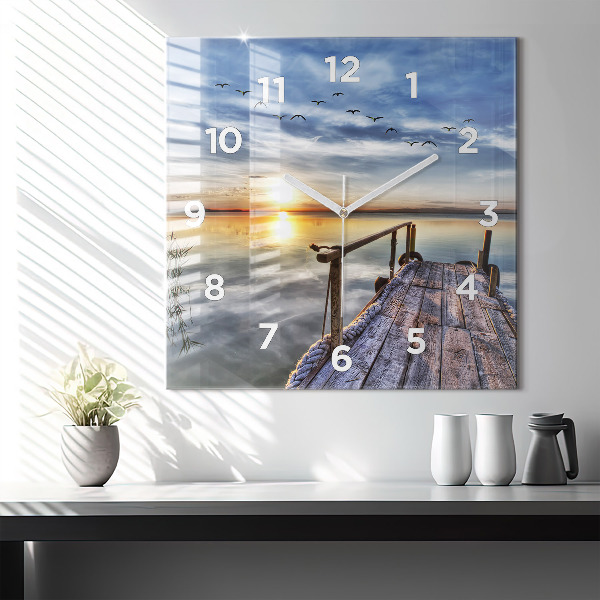Square wall clock Lake Sunset