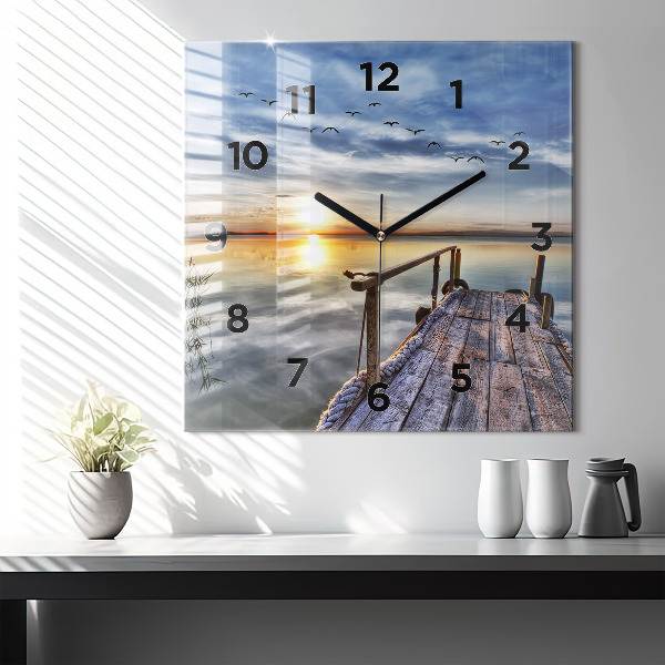 Square wall clock Lake Sunset