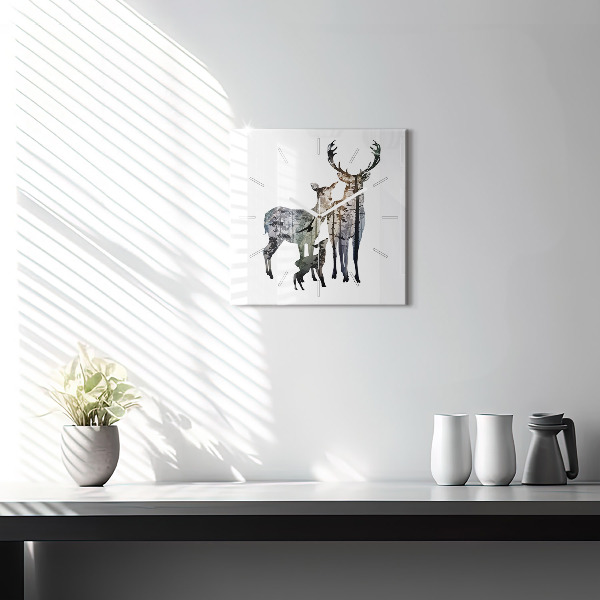 Square wall clock Deer family