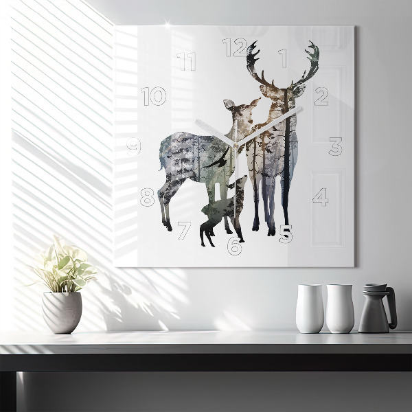 Square wall clock Deer family