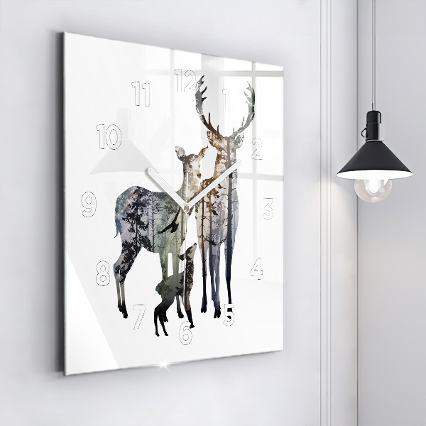 Square wall clock Deer family